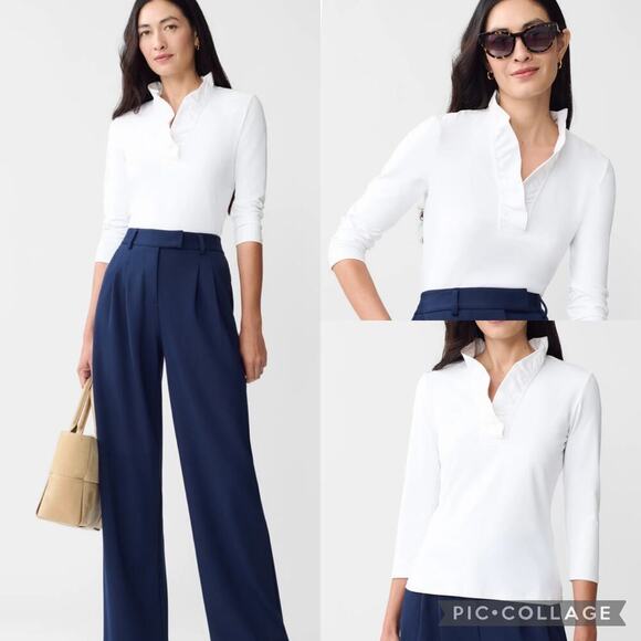 J. McLaughlin Durham Ruffle Top Size Small Catalina Cloth Geo Print 3/4 Sleeve - Picture 7 of 7